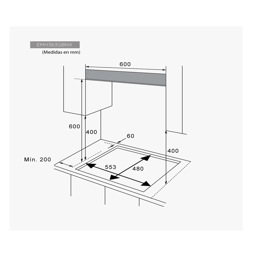 ENCIMERA GAS 3 FUEGOS 60CM